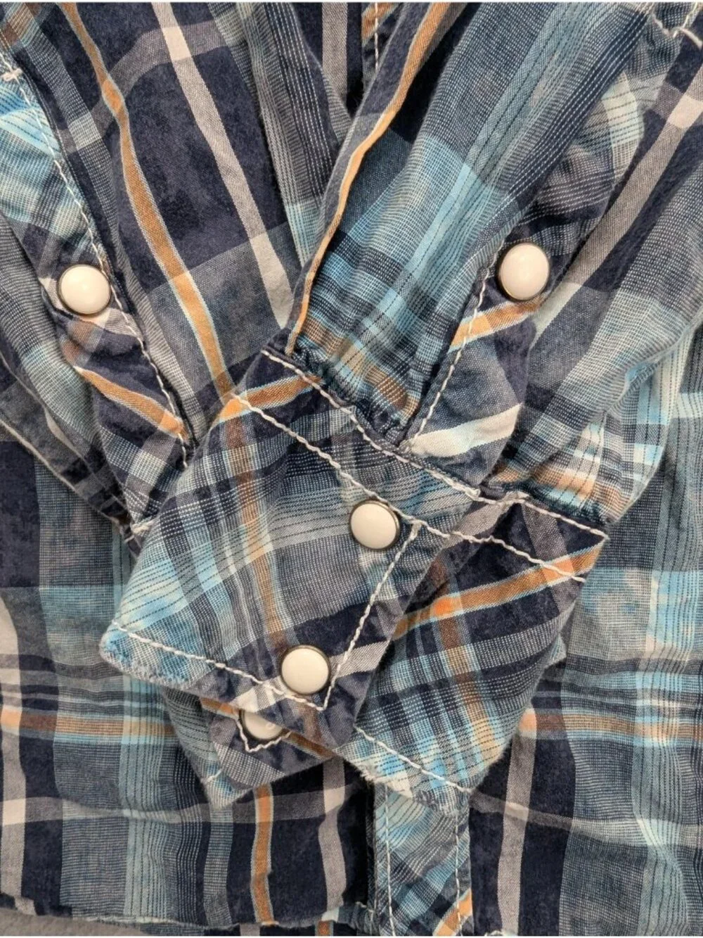 BKE Vintage Shirt Mens Small Blue Plaid Long Sleeve Western Pearl Snap Slim Fit